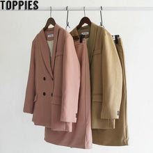 Load image into Gallery viewer, Toppies 2020 Spring Women Blazer Suits Doule Breasted Pink Blazer High Waist Skirt Office Lady Sets