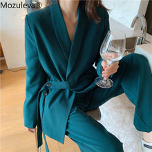 Load image into Gallery viewer, Mozuleva Vintage 2020 Two Pieces Set Women Blazer Set Lace Up Notched Blazer & Loose Pant Women Pant Suits Female Trouser Suit