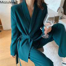 Load image into Gallery viewer, Mozuleva Vintage 2020 Two Pieces Set Women Blazer Set Lace Up Notched Blazer & Loose Pant Women Pant Suits Female Trouser Suit