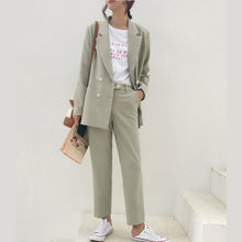 Load image into Gallery viewer, Vintage Autumn Winter Thicken Women Pant Suit Light Green Notched Blazer Jacket & Pant 2019 Office Wear Women Suits Female Sets