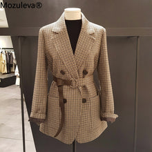 Load image into Gallery viewer, Mozuleva Korean Plaid Women Work Blazer Jacket Casual Double-breasted Sashes Suit Jacket Female 2020 Slim Female Blazer Outwear
