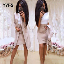 Load image into Gallery viewer, Dress suit women Sheath O-Neck Mini Dress Sexy Formal blazer dress femme office wear 2 Piece Female Sets vestido formal mujer
