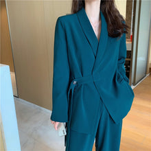 Load image into Gallery viewer, Mozuleva Vintage 2020 Two Pieces Set Women Blazer Set Lace Up Notched Blazer &amp; Loose Pant Women Pant Suits Female Trouser Suit
