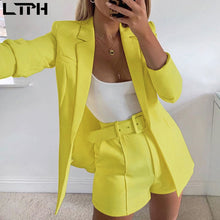 Load image into Gallery viewer, hot sale new 2019 ins explosion Women&#39;s clothing autumn long sleeve cardigan jacket shorts solid color two-piece Lady suit real
